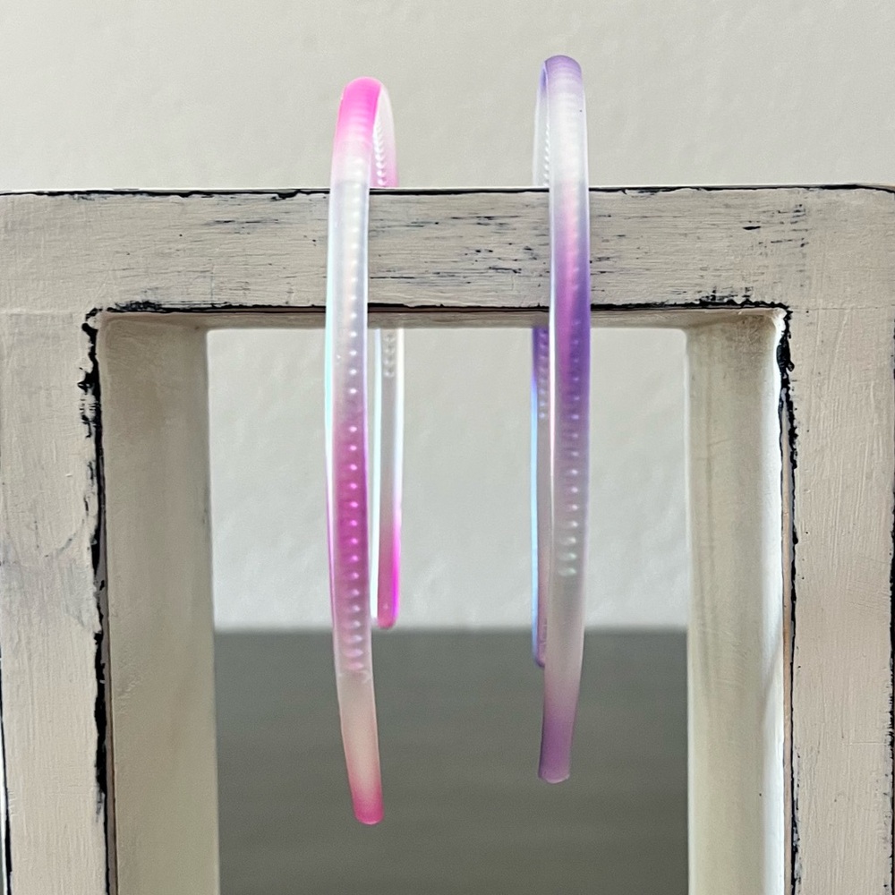 Girls Hot Pink Purple & Clear Matte Two 2 Piece Set Plastic Teeth Headband Pair